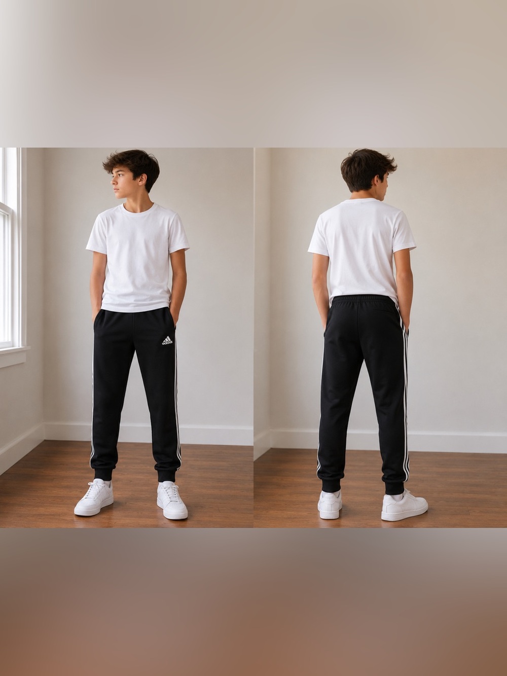 Adidas Boys Black Joggers with White Side 3-Stripes Youth XL (18-20) EUC